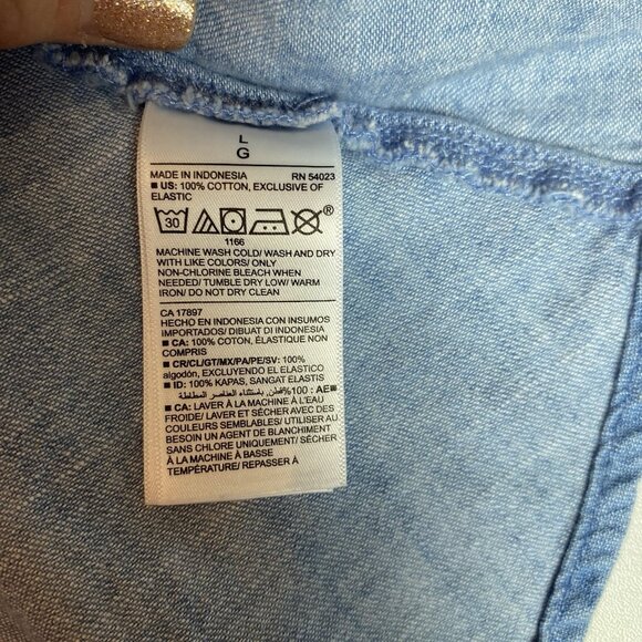 Old Navy Womens Mini Dress Blue Denim Smocked Puff Sleeve Boho Milkmaid Sz L - Picture 4 of 8